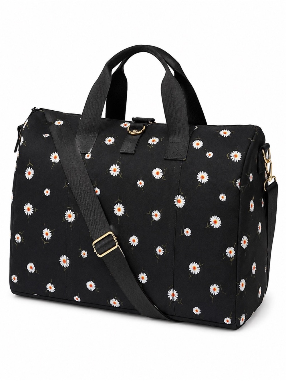 NWT Alice + Olivia Canvas Black Floral Daisy Weekender Duffel Bag